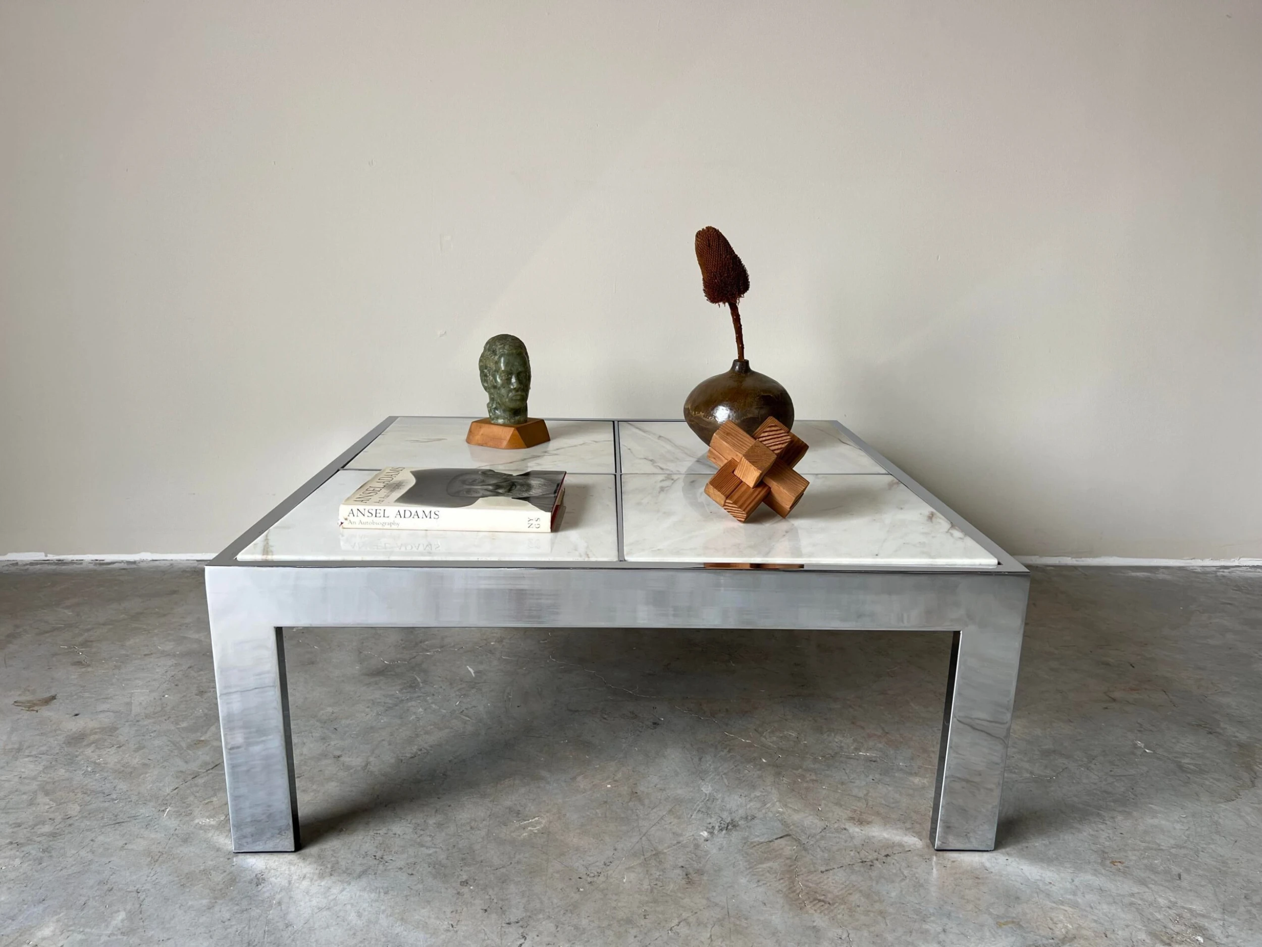 70's Leon Rosen For Pace Chrome And Marble Top Square Cocktail Table 3 70's Leon Rosen For Pace Chrome And Marble Top Square Cocktail Table - Image 3