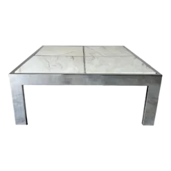 70's Leon Rosen For Pace Chrome And Marble Top Square Cocktail Table