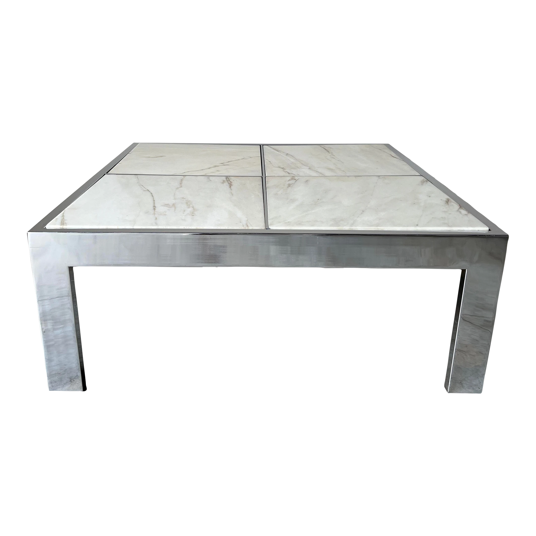 70's Leon Rosen For Pace Chrome And Marble Top Square Cocktail Table 1 70's Leon Rosen For Pace Chrome And Marble Top Square Cocktail Table