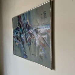 70's M. Slos Bery Mid-Century Expressionist Abstract Painting, Framed -chairish shop 70s m slos bery mid century expressionist abstract painting framed 0710 scaled