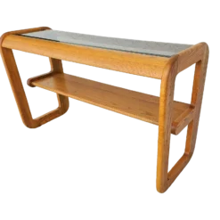 70's MCM Hodges Mersman Oak Smoked Glass Console Sofa Table