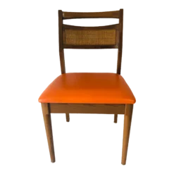 70's Midcentury Orange Vinyl Seat Cane Back Side/ Desk Chair
