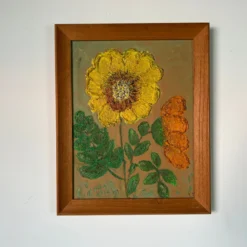 70's Vintage Heavy Impasto Sunflower Oil Painting -chairish shop 70s vintage heavy impasto sunflower oil painting 1877 scaled