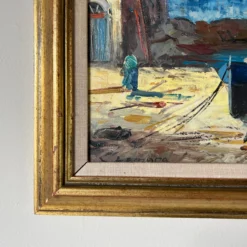 70's Vintage Impressionist European Harbor Oil Painting, Framed -chairish shop 70s vintage impressionist european harbor oil painting framed 0226 scaled