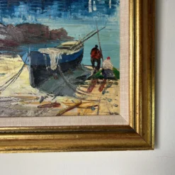 70's Vintage Impressionist European Harbor Oil Painting, Framed -chairish shop 70s vintage impressionist european harbor oil painting framed 6354 scaled