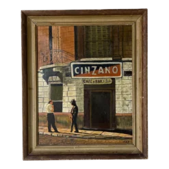 70's Vintage Key Spanish Street Scene Oil Painting, Framed