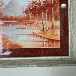 80's B. Burnett Autumn Lake Landscape Watercolor Painting -chairish shop 80s b burnett autumn lake landscape watercolor painting 1760 scaled