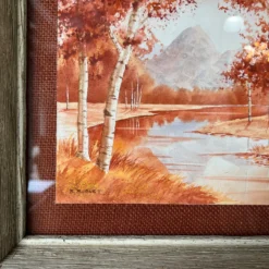 80's B. Burnett Autumn Lake Landscape Watercolor Painting -chairish shop 80s b burnett autumn lake landscape watercolor painting 3797 scaled