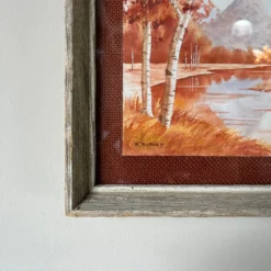 80's B. Burnett Autumn Lake Landscape Watercolor Painting -chairish shop 80s b burnett autumn lake landscape watercolor painting 6544 scaled
