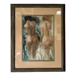 80's Kenne Impressionist Portrait Of Two Nude Females -Oil Painting, Framed