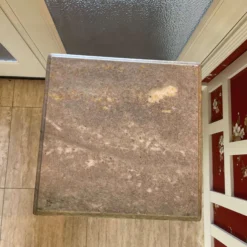 80's Tall Solid Painted Iron Metal Square Side Table With Removable Beveled Marble Top -chairish shop 80s tall solid painted iron metal square side table with removable beveled marble top 3795 scaled