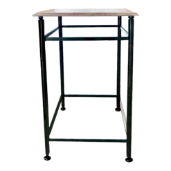 80's Tall Solid Painted Iron Metal Square Side Table With Removable Beveled Marble Top