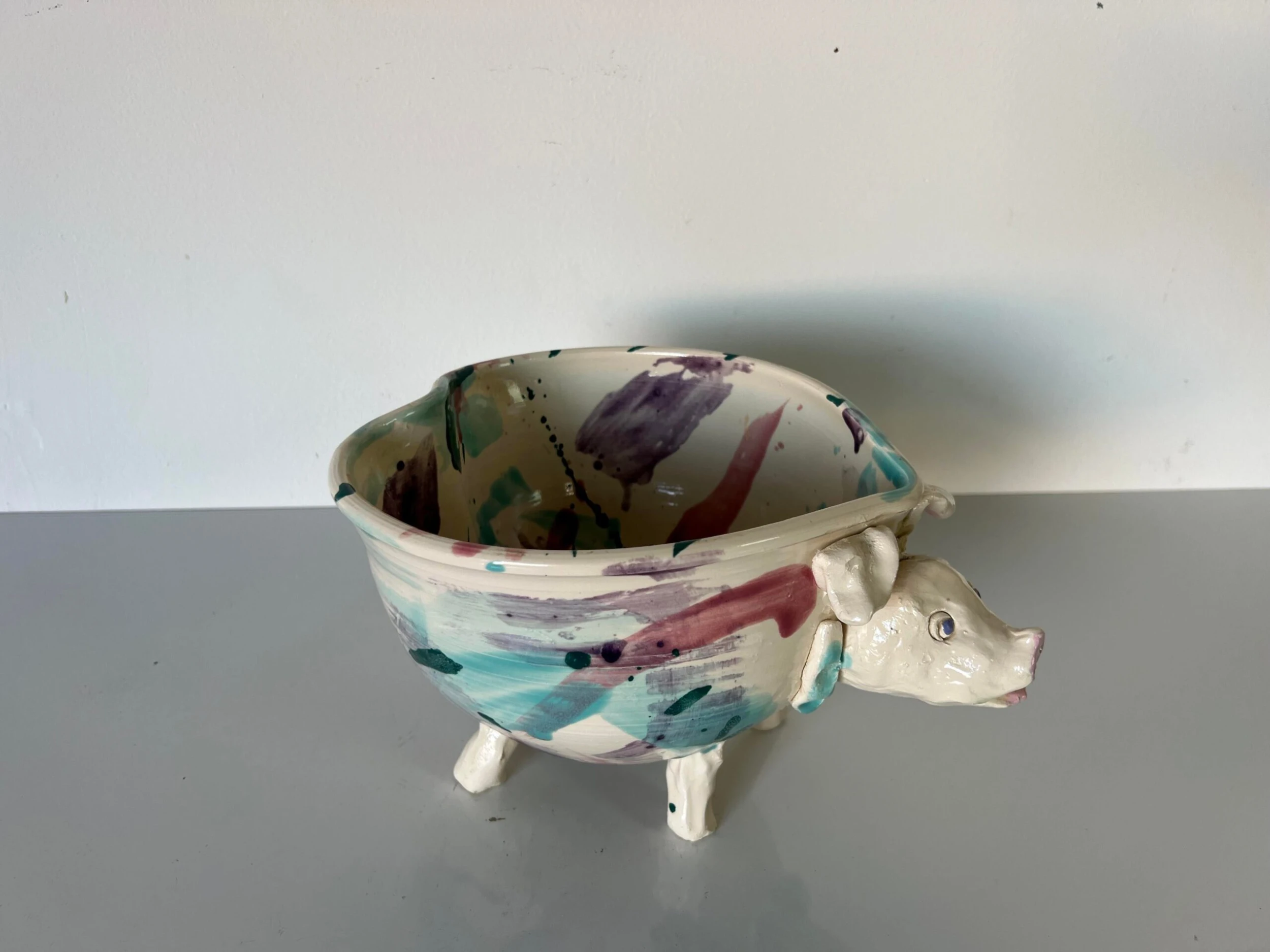 80's Vintage Pig - Shape Artistic Pottery Bowl , Signed 2 80's Vintage Pig - Shape Artistic Pottery Bowl , Signed - Image 2