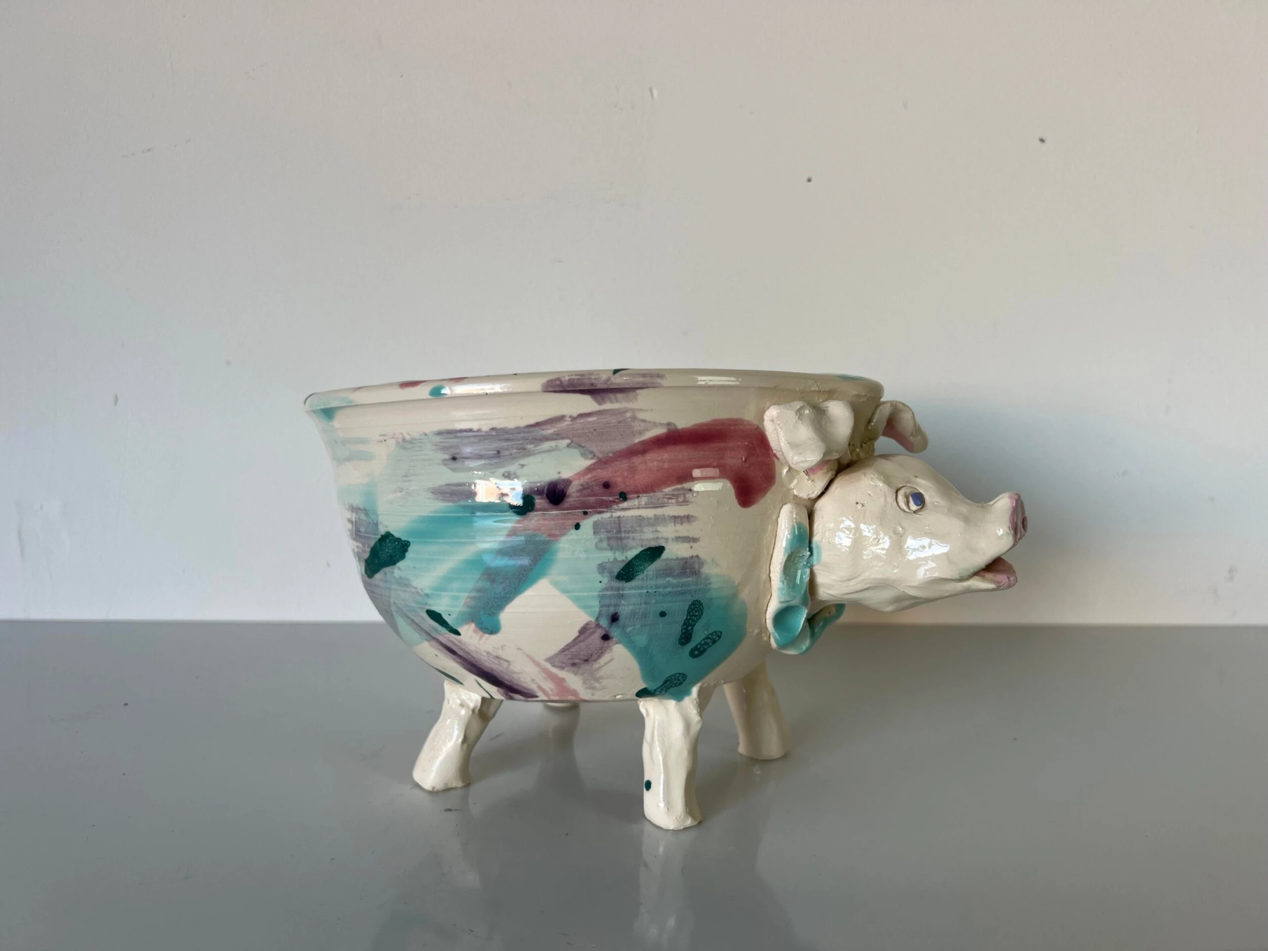 80's Vintage Pig - Shape Artistic Pottery Bowl , Signed 8 80's Vintage Pig - Shape Artistic Pottery Bowl , Signed - Image 8