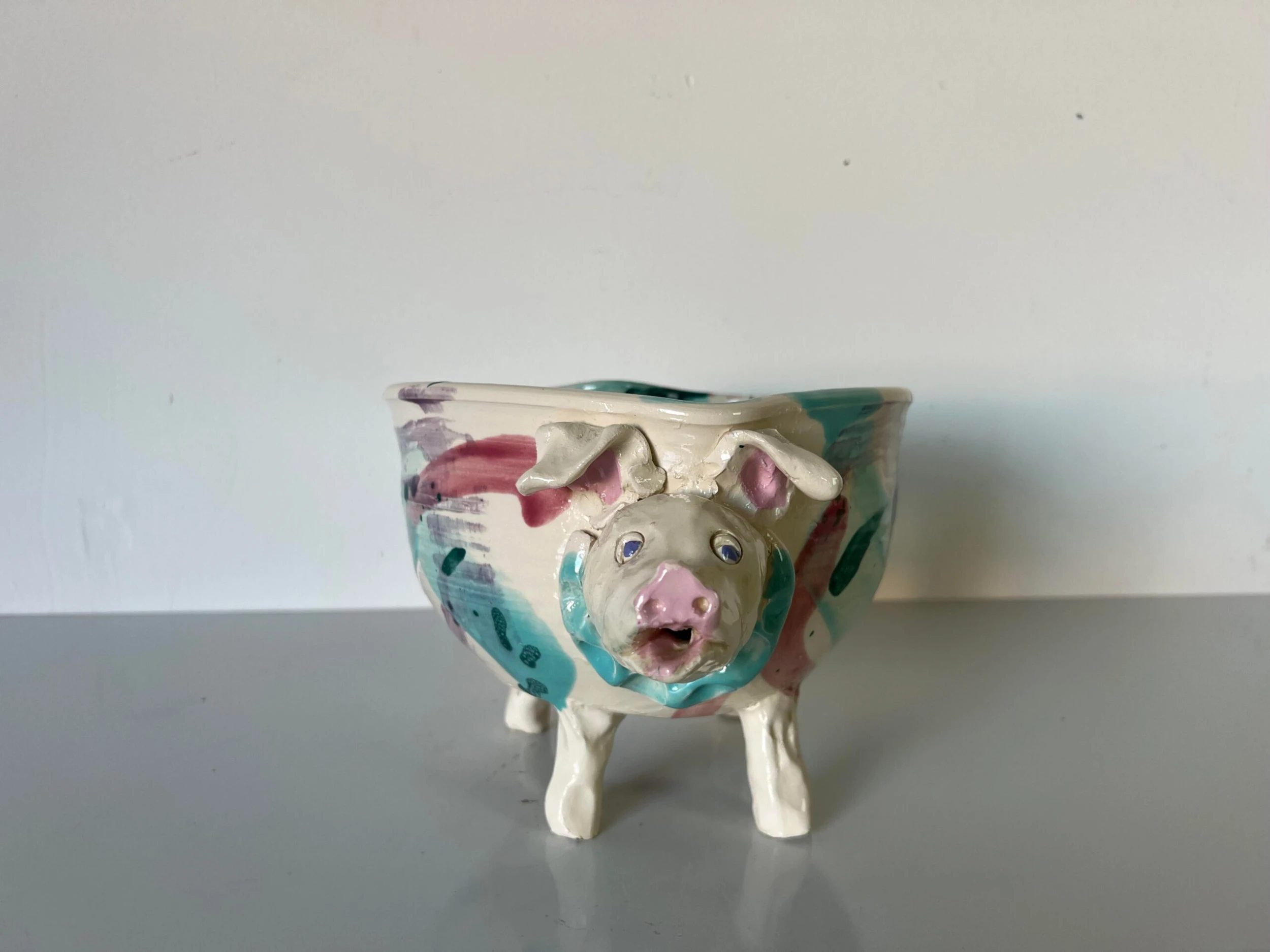 80's Vintage Pig - Shape Artistic Pottery Bowl , Signed 7 80's Vintage Pig - Shape Artistic Pottery Bowl , Signed - Image 7