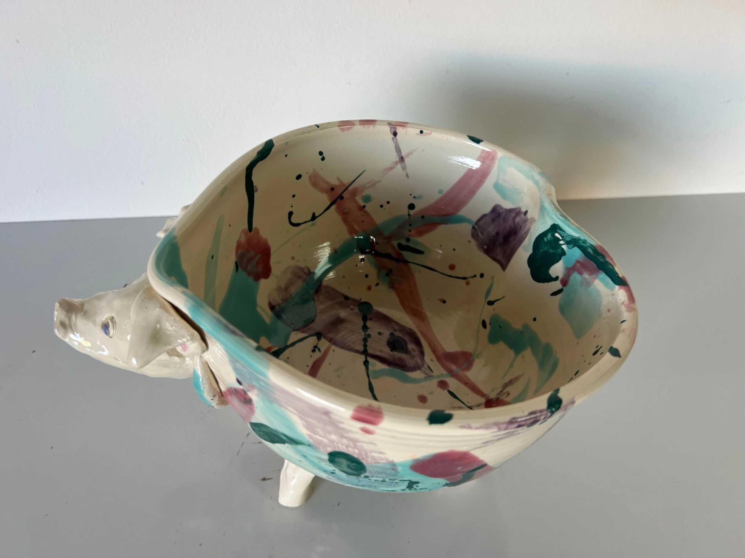 80's Vintage Pig - Shape Artistic Pottery Bowl , Signed 3 80's Vintage Pig - Shape Artistic Pottery Bowl , Signed - Image 3