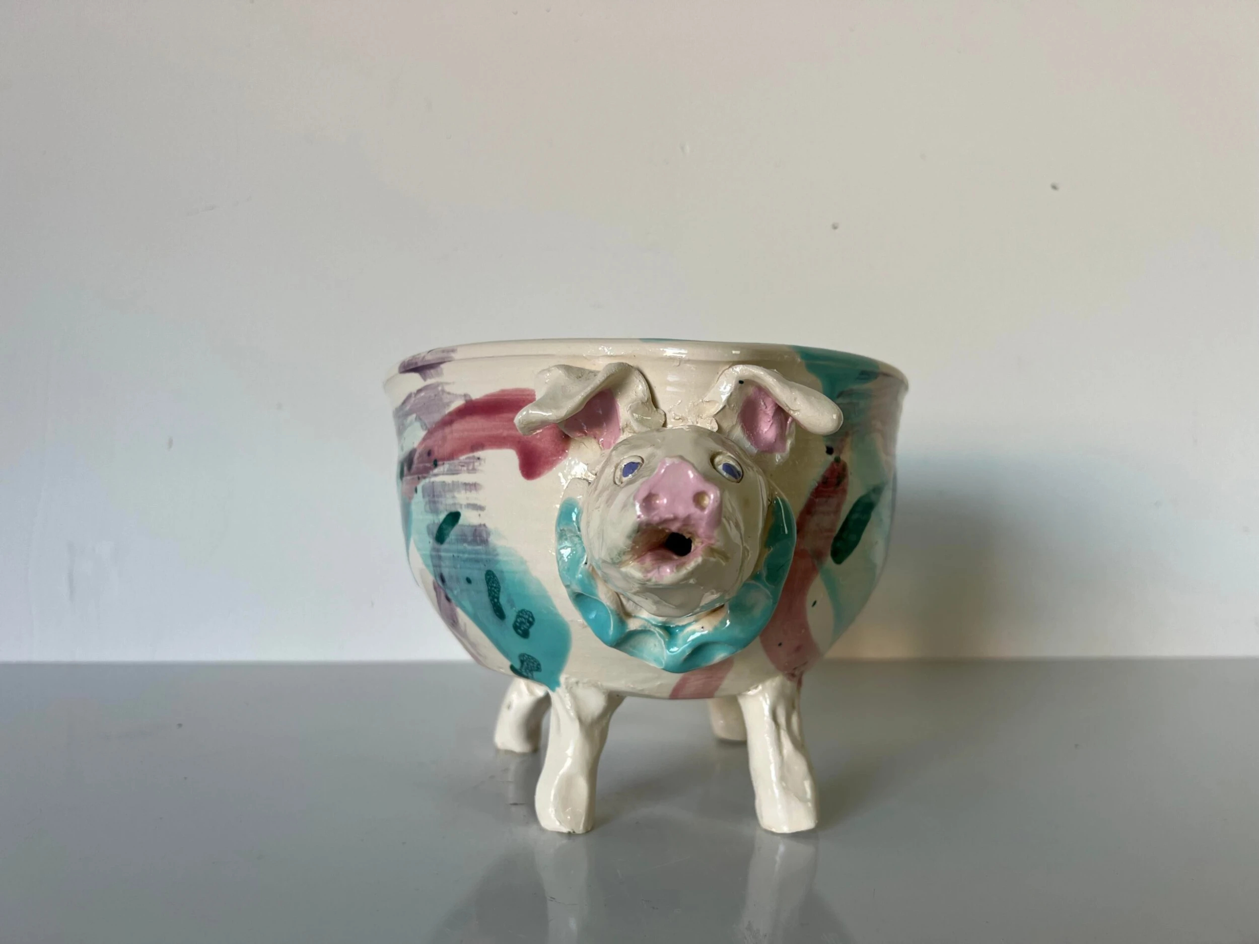 80's Vintage Pig - Shape Artistic Pottery Bowl , Signed 4 80's Vintage Pig - Shape Artistic Pottery Bowl , Signed - Image 4