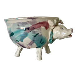 80's Vintage Pig - Shape Artistic Pottery Bowl , Signed