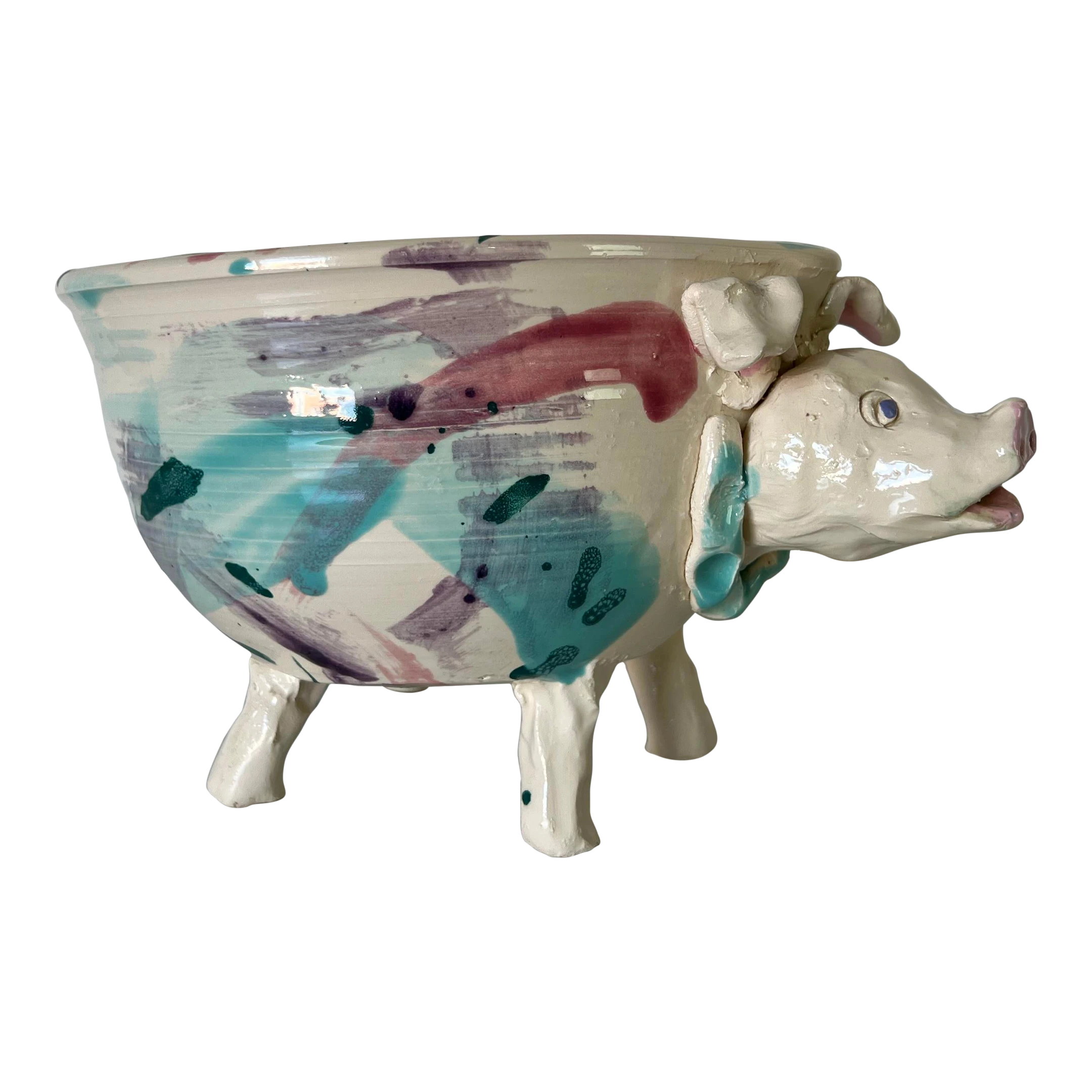80's Vintage Pig - Shape Artistic Pottery Bowl , Signed 1 80's Vintage Pig - Shape Artistic Pottery Bowl , Signed