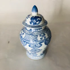 90's Chinese Blue & White Porcelain Lidded Ginger Jar -chairish shop 90s chinese blue and white porcelain lidded ginger jar 2537 scaled