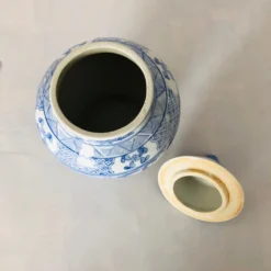 90's Chinese Blue & White Porcelain Lidded Ginger Jar -chairish shop 90s chinese blue and white porcelain lidded ginger jar 7164 scaled