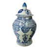 90's Chinese Blue & White Porcelain Lidded Ginger Jar