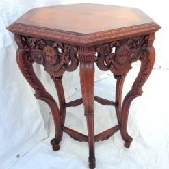 Angel / Cherub Carved Burl Walnut Hexagon Side Lamp Accent Table 1920's 12 Angel / Cherub Carved Burl Walnut Hexagon Side Lamp Accent Table 1920's -chairish shop angel cherub carved burl walnut hexagon side lamp accent table 1920s 0000 scaled