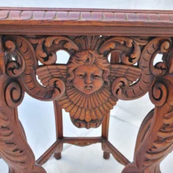 Angel / Cherub Carved Burl Walnut Hexagon Side Lamp Accent Table 1920's 13 Angel / Cherub Carved Burl Walnut Hexagon Side Lamp Accent Table 1920's -chairish shop angel cherub carved burl walnut hexagon side lamp accent table 1920s 0541 scaled