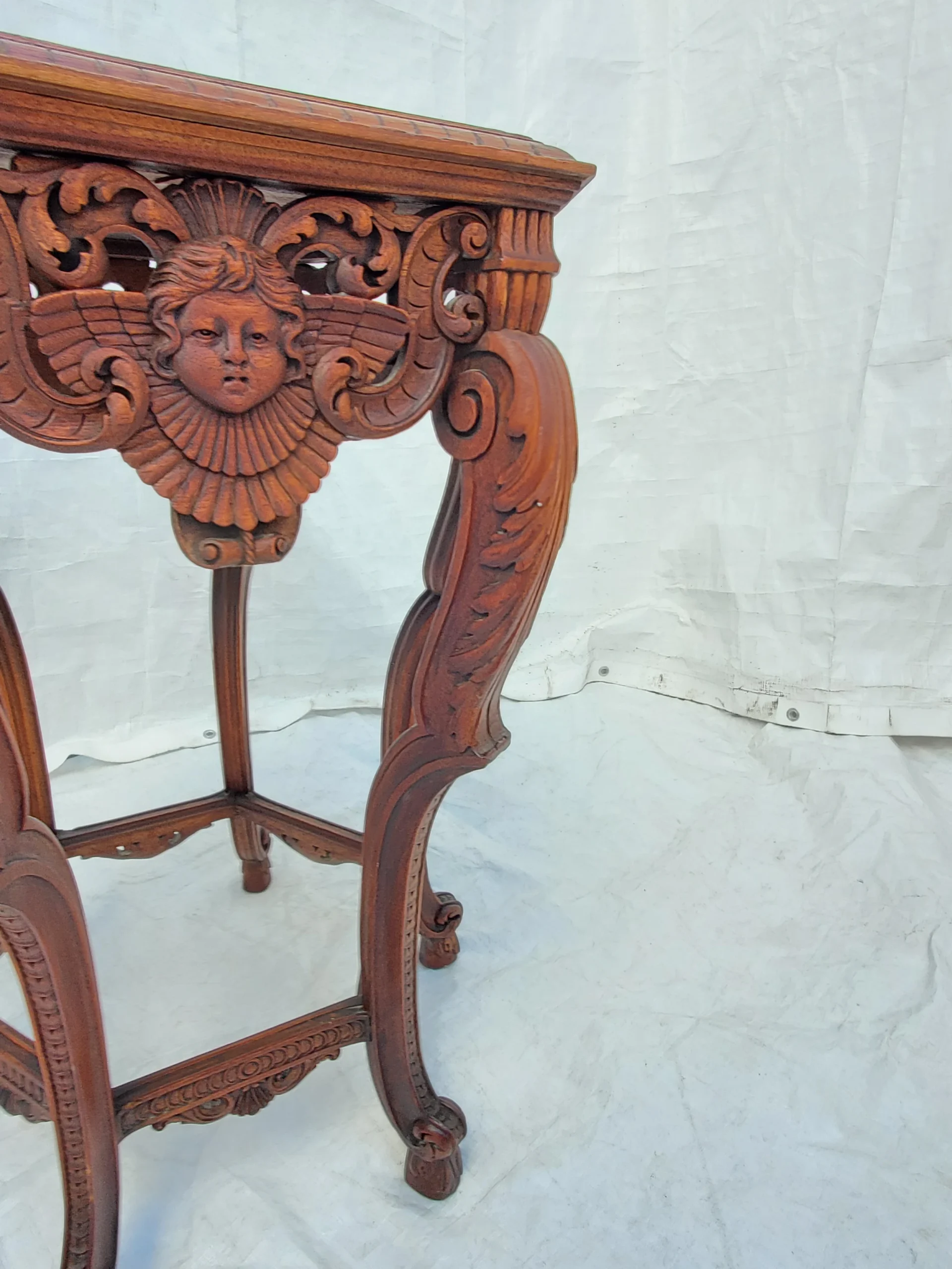 Angel / Cherub Carved Burl Walnut Hexagon Side Lamp Accent Table 1920's 10 Angel / Cherub Carved Burl Walnut Hexagon Side Lamp Accent Table 1920's - Image 10