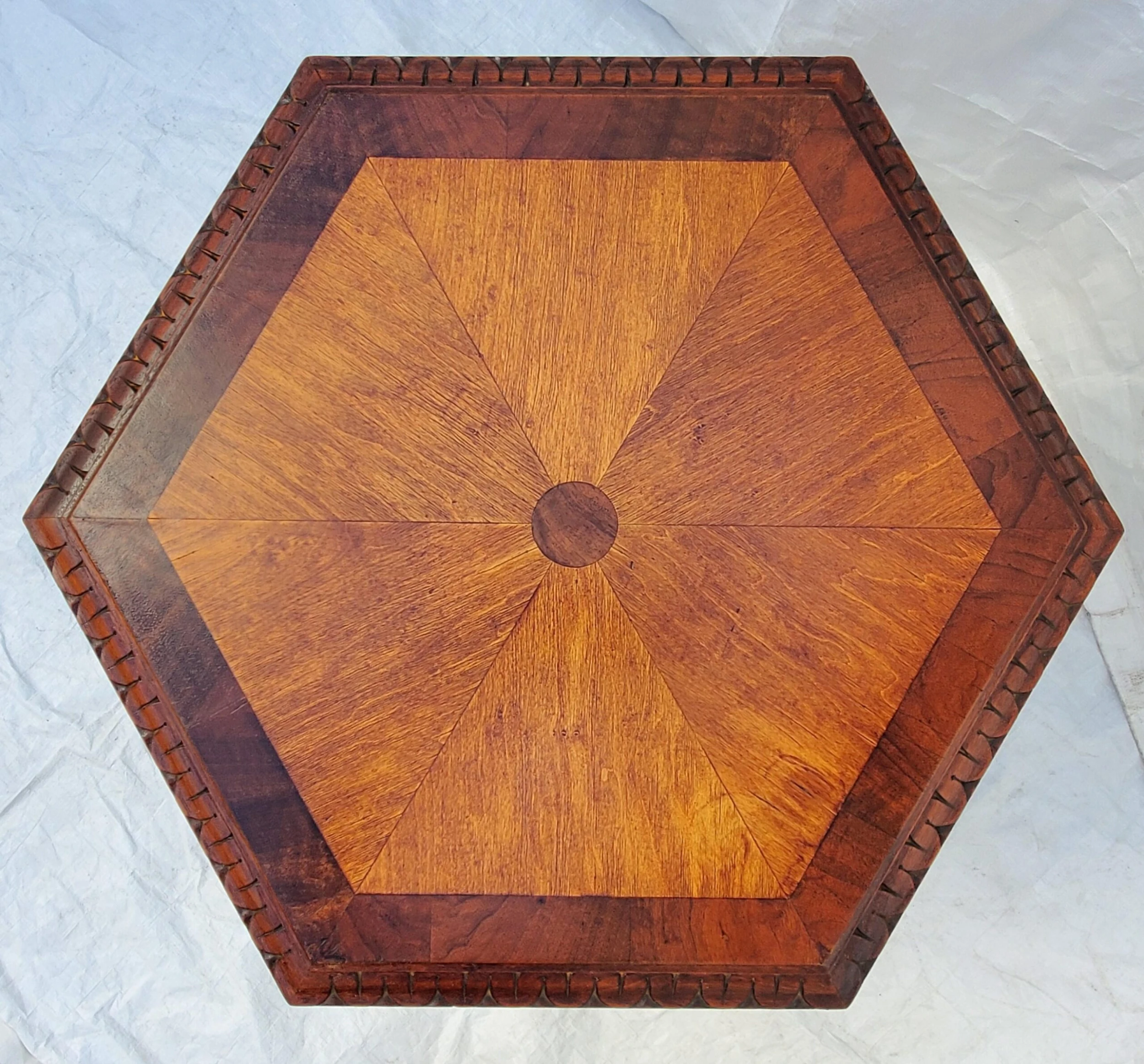 Angel / Cherub Carved Burl Walnut Hexagon Side Lamp Accent Table 1920's 5 Angel / Cherub Carved Burl Walnut Hexagon Side Lamp Accent Table 1920's - Image 5