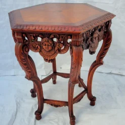 Angel / Cherub Carved Burl Walnut Hexagon Side Lamp Accent Table 1920's 15 Angel / Cherub Carved Burl Walnut Hexagon Side Lamp Accent Table 1920's -chairish shop angel cherub carved burl walnut hexagon side lamp accent table 1920s 9773 scaled