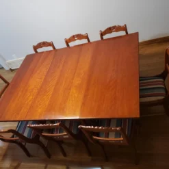 Antique 1920's Drop Leaf Table With Eight Hand Carved Rose Back Wood Chairs - 9 Piece Set -chairish shop antique 1920s drop leaf table with eight hand carved rose back wood chairs 9 piece set 3497 scaled