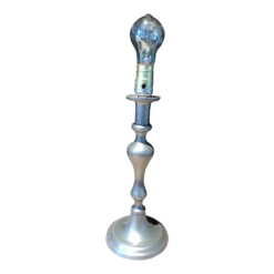 Antique Colonial Baluster Style Pewter Push Up Candlestick Lamp Base Mid 1800's