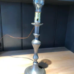 Antique Colonial Baluster Style Pewter Push Up Candlestick Lamp Base Mid 1800's -chairish shop antique colonial baluster style pewter push up candlestick lamp base mid 1800s 8157 scaled