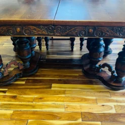 Antique Early 1900’s 9 Piece Hand Carved Wood Art Deco Dining Room Table In Chairs In Thibaut Anna French Cornwall And Julian Upholstery -chairish shop antique early 1900s 9 piece hand carved wood art deco dining room table in chairs in thibaut anna french cornwall and julian upholstery 5613 scaled