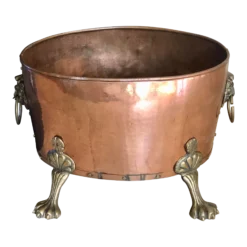 Antique English Copper And Brass Coal Bin Hand Crafted 1800's