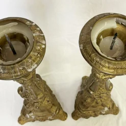 Antique French Brass Altar Prickets/ Candlesticks Circa Early 1900's- A Pair -chairish shop antique french brass altar prickets candlesticks circa early 1900s a pair 7436
