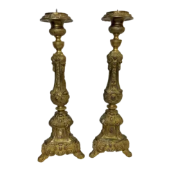 Antique French Brass Altar Prickets/ Candlesticks Circa Early 1900's- A Pair -chairish shop antique french brass altar prickets candlesticks circa early 1900s a pair 9663