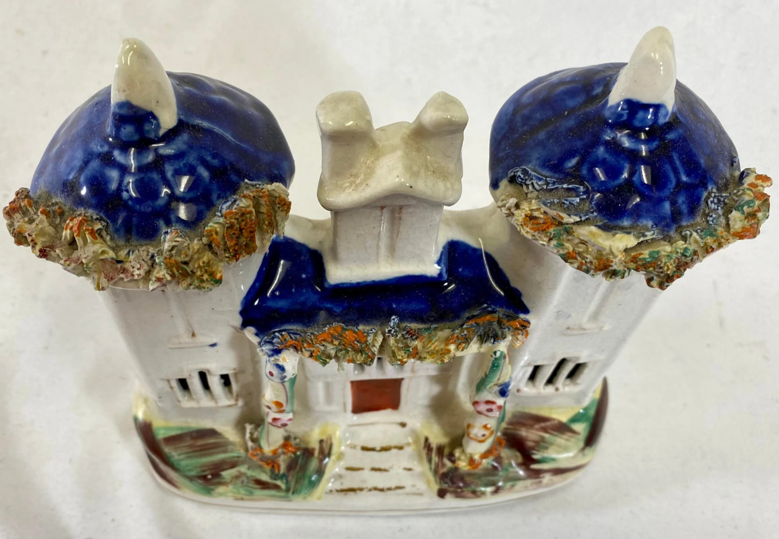 Antique Hand Painted Porcelain Staffordshire House /Villa With Cobalt Blue Roof From England - Circa 1860’s 5 Antique Hand Painted Porcelain Staffordshire House /Villa With Cobalt Blue Roof From England - Circa 1860’s - Image 5