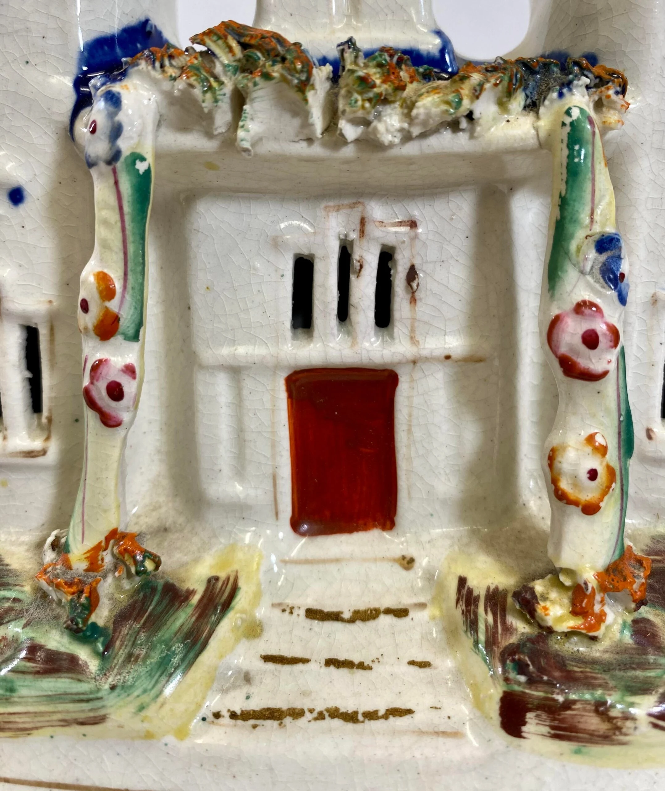 Antique Hand Painted Porcelain Staffordshire House /Villa With Cobalt Blue Roof From England - Circa 1860’s 3 Antique Hand Painted Porcelain Staffordshire House /Villa With Cobalt Blue Roof From England - Circa 1860’s - Image 3