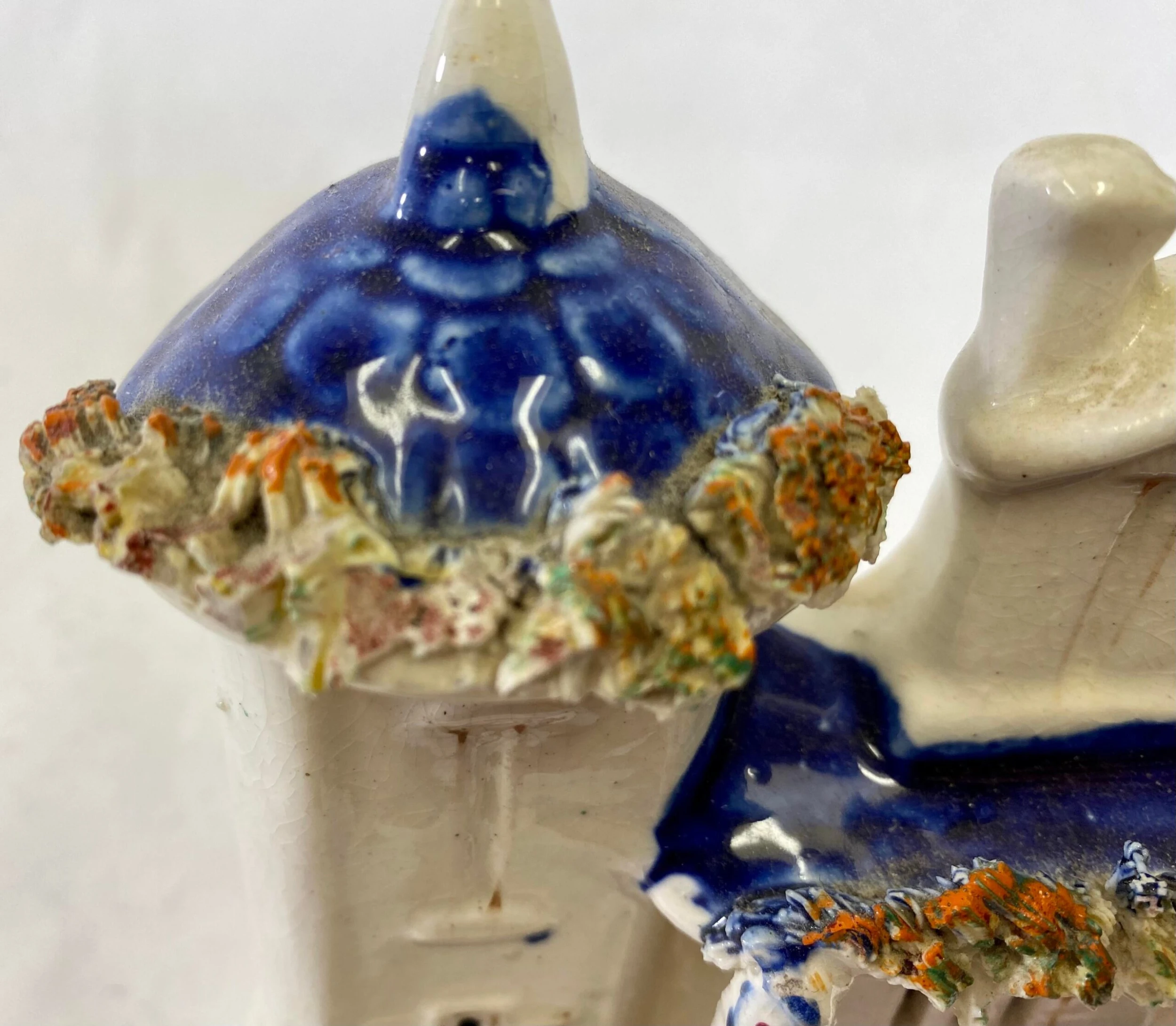 Antique Hand Painted Porcelain Staffordshire House /Villa With Cobalt Blue Roof From England - Circa 1860’s 6 Antique Hand Painted Porcelain Staffordshire House /Villa With Cobalt Blue Roof From England - Circa 1860’s - Image 6