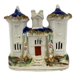 Antique Hand Painted Porcelain Staffordshire House /Villa With Cobalt Blue Roof From England - Circa 1860’s