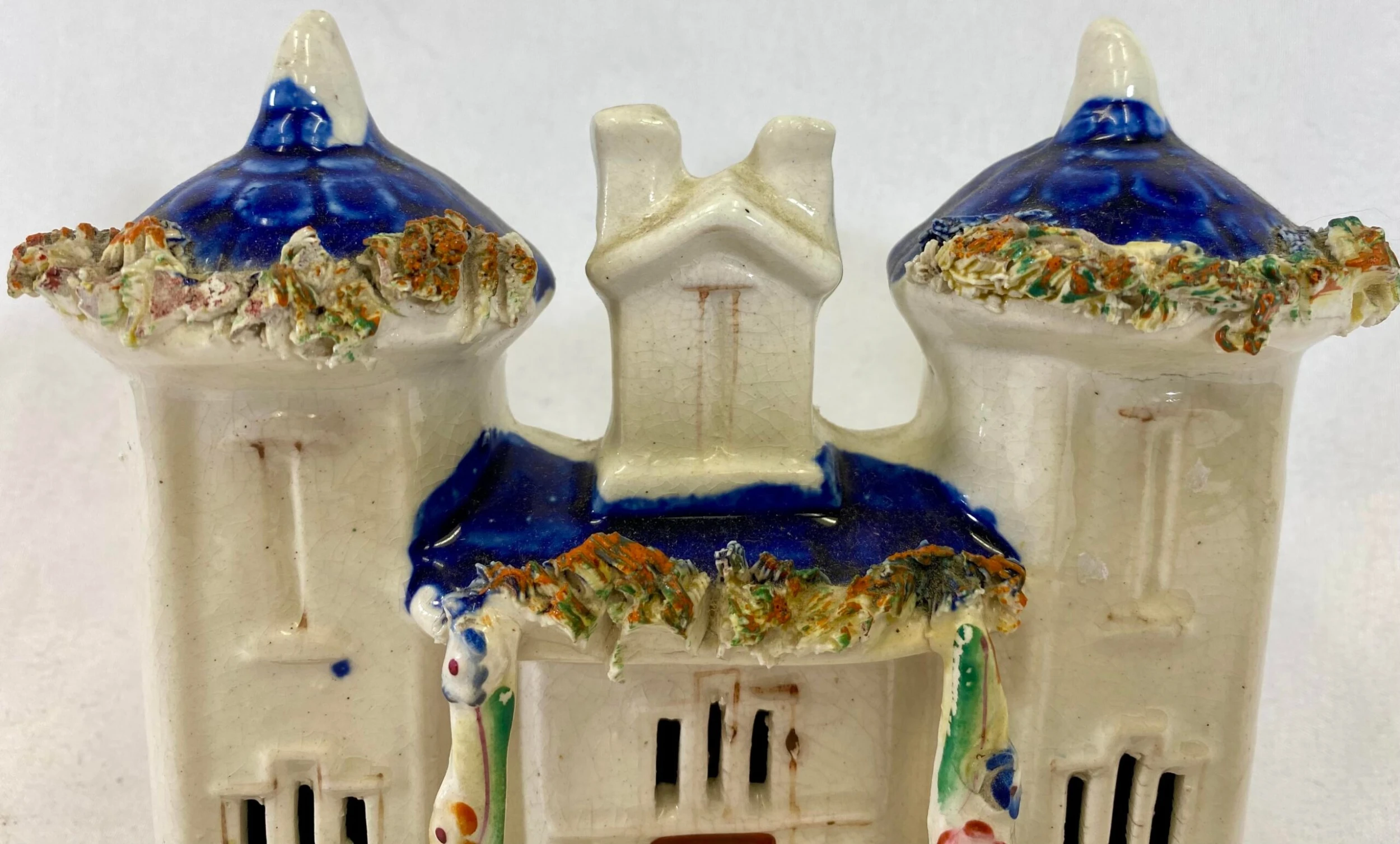 Antique Hand Painted Porcelain Staffordshire House /Villa With Cobalt Blue Roof From England - Circa 1860’s 4 Antique Hand Painted Porcelain Staffordshire House /Villa With Cobalt Blue Roof From England - Circa 1860’s - Image 4