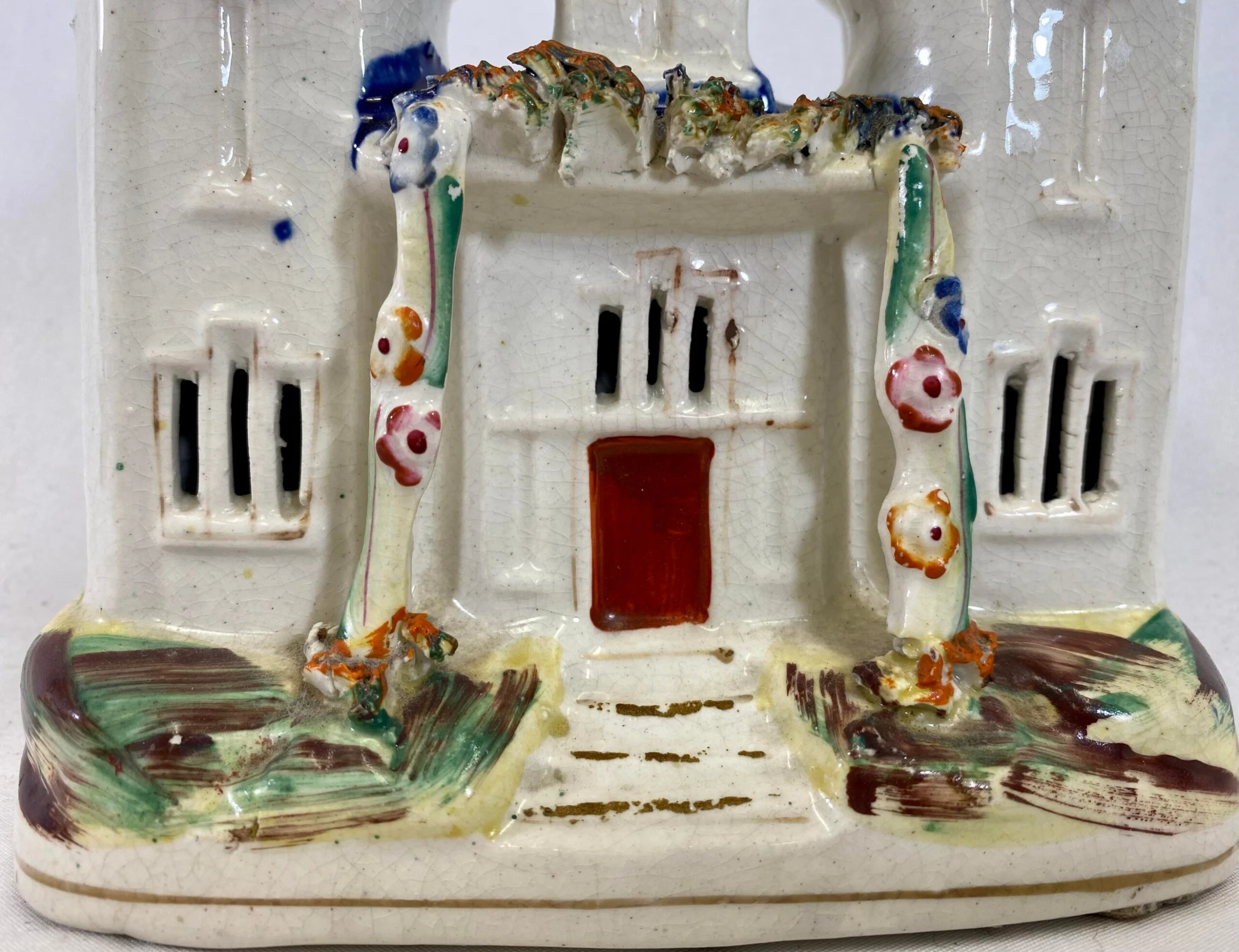 Antique Hand Painted Porcelain Staffordshire House /Villa With Cobalt Blue Roof From England - Circa 1860’s 2 Antique Hand Painted Porcelain Staffordshire House /Villa With Cobalt Blue Roof From England - Circa 1860’s - Image 2