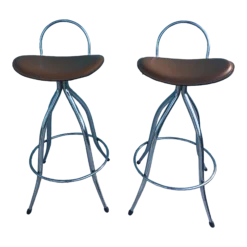 Arrben 1980’s Chrome And Leather Bar Stools Italy - Set Of 2