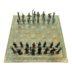 Brutalist 1960's Bronze Chess Set