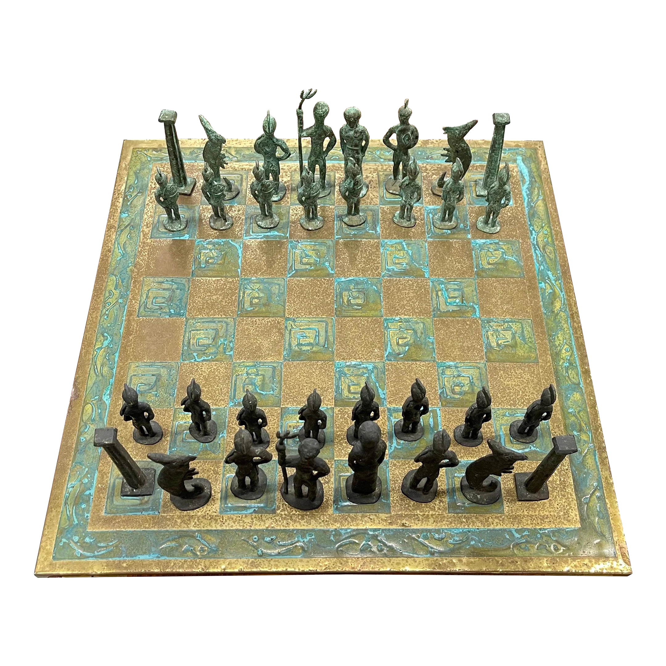 Brutalist 1960's Bronze Chess Set 1 Brutalist 1960's Bronze Chess Set