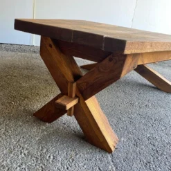 Brutalist Angular Oak Cocktail Table, France, 1950's -chairish shop brutalist angular oak cocktail table france 1950s 3281