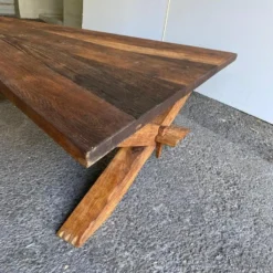 Brutalist Angular Oak Cocktail Table, France, 1950's -chairish shop brutalist angular oak cocktail table france 1950s 9347