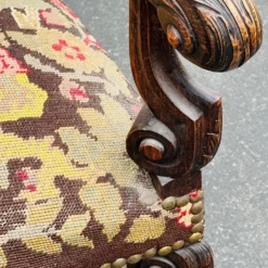 C 1900's Kittinger Style Jacobean Needlepoint Thone Chair -chairish shop c 1900s kittinger style jacobean needlepoint thone chair 4300 scaled